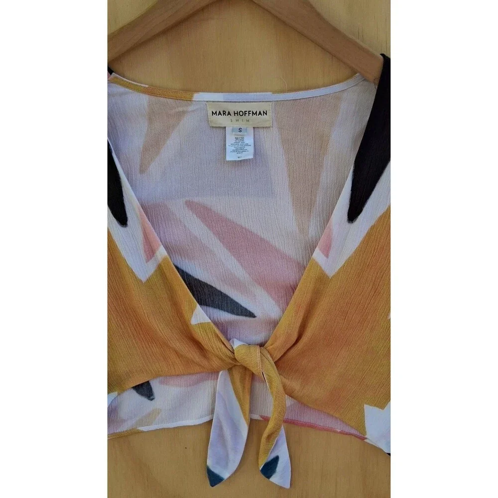 Mara Hoffman Swim Majorca Print Tie Front Crop Top Small Resort Beach Cover Up